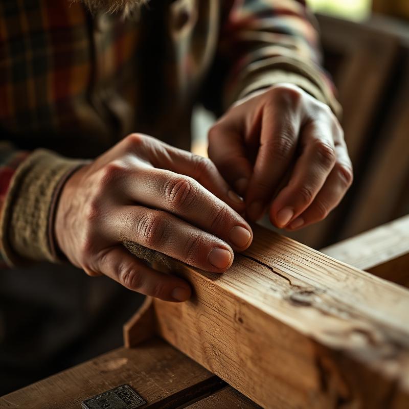 Craftsman at work with oak timber